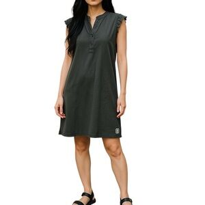 Dahlia khaki soft dress, Large, cap sleeves, raw edge, relaxed fit, Tencel